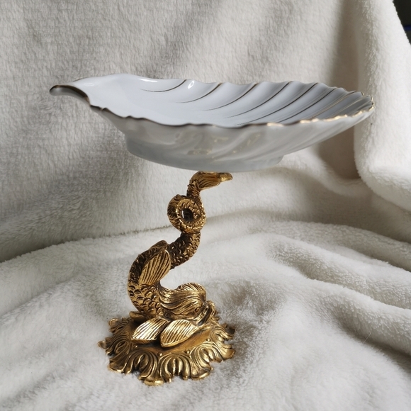 VTG Stylebuilt Accessories NY Dolphin/Koi Scallop Shell Dish Hollywood Regency - Picture 14 of 15